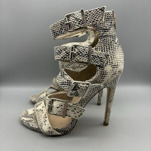 Just‎ Fabulous High Heels Women’s Size 6.5 Connie Snake Print Buckle Up Stiletto